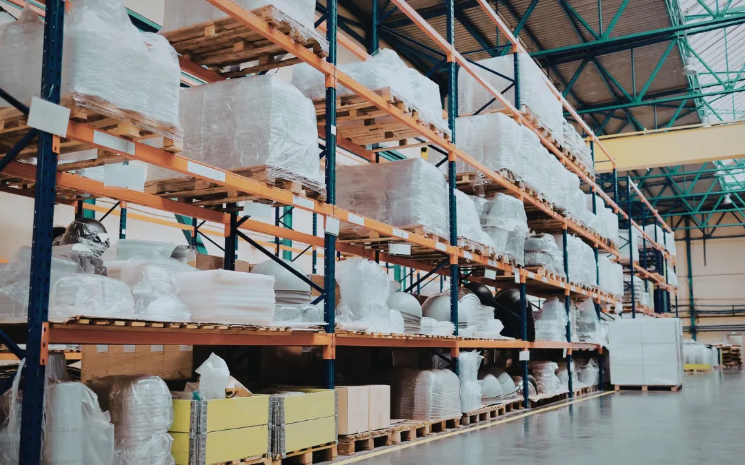 Forklift access aisles around bulk bags in warehouse